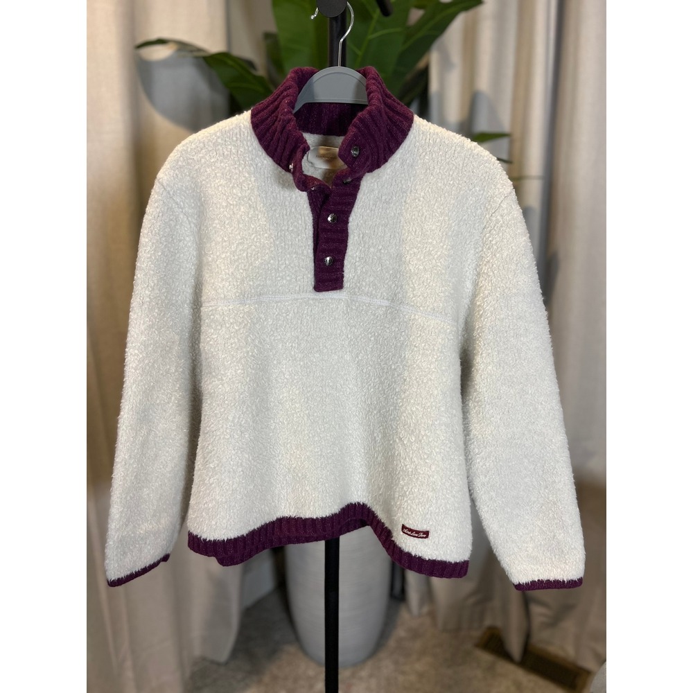 Aime Leon Dore Casentino Wool Snap Pullover Cream Purple Fleece Sweater M